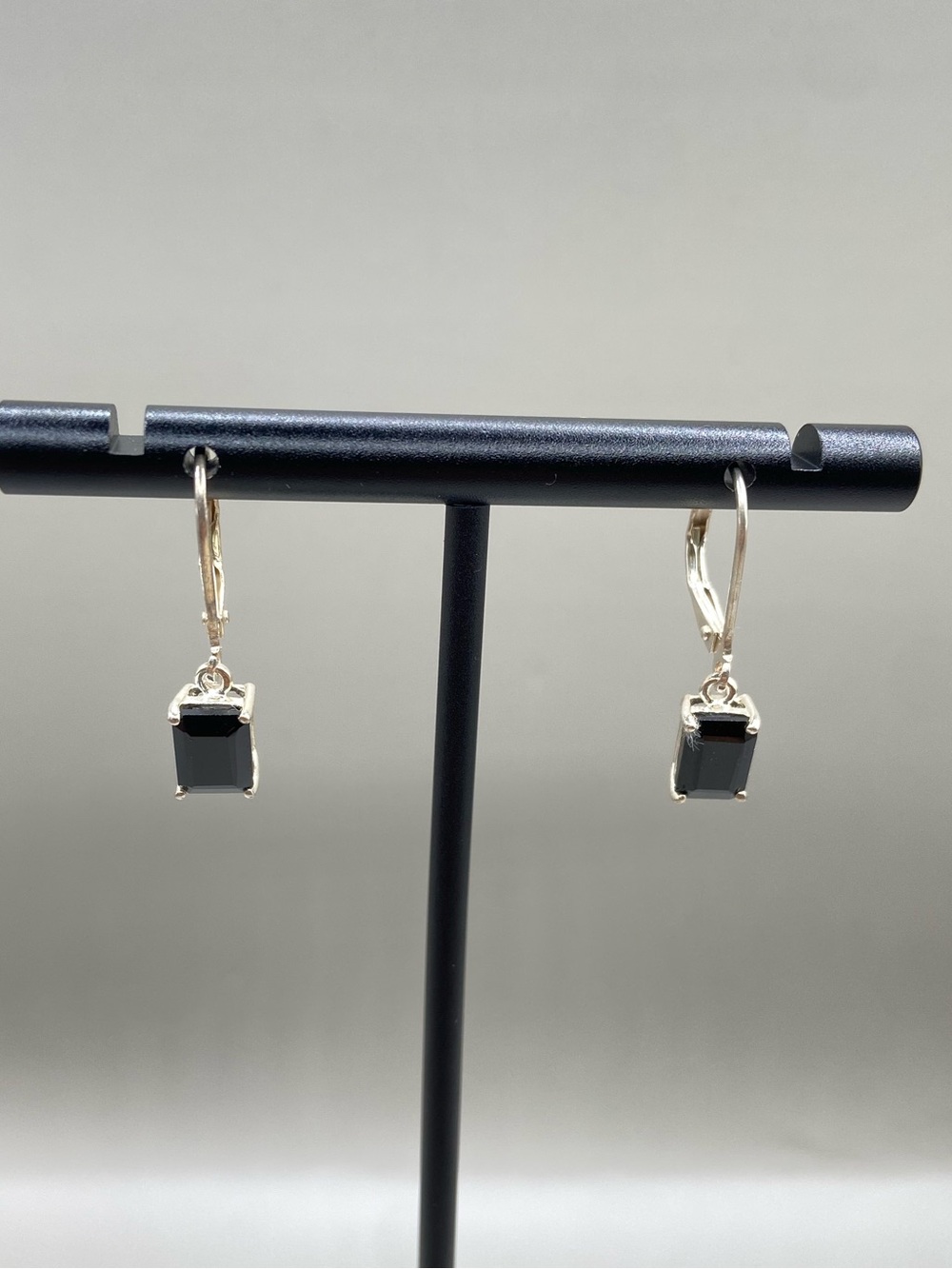 Sterling Silver Emerald Cut Black Onyx Lever Back Earrings